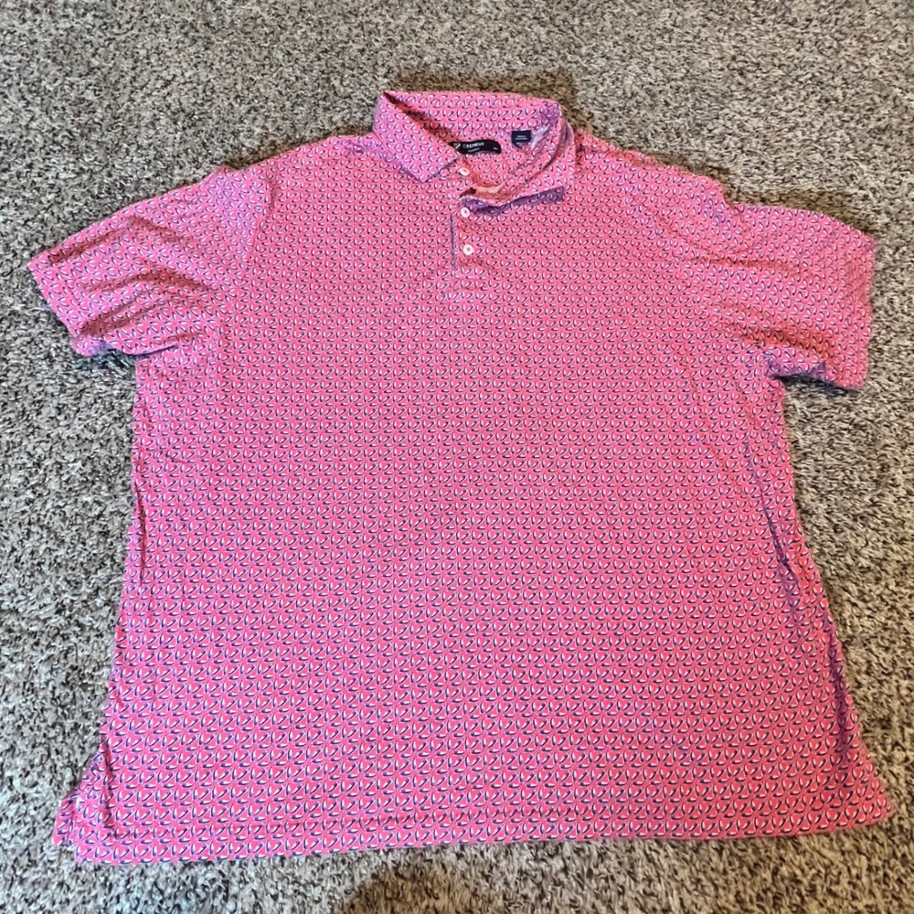 Cremieux Classics Mens XXL Pink Boat Shoe Print Cotton Polo Shirt Short Sleeve